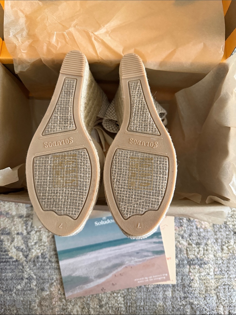 NIB Soludos Neutral Beige Canvas Espadrille Wedge Sandals - Picture 3 of 5